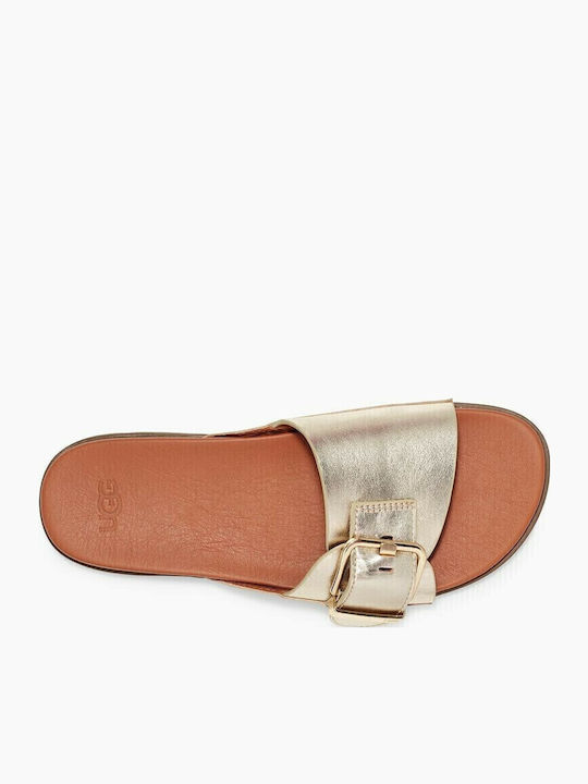 1125005 Leather Women's Flat Sandals Pale Gold Metallic