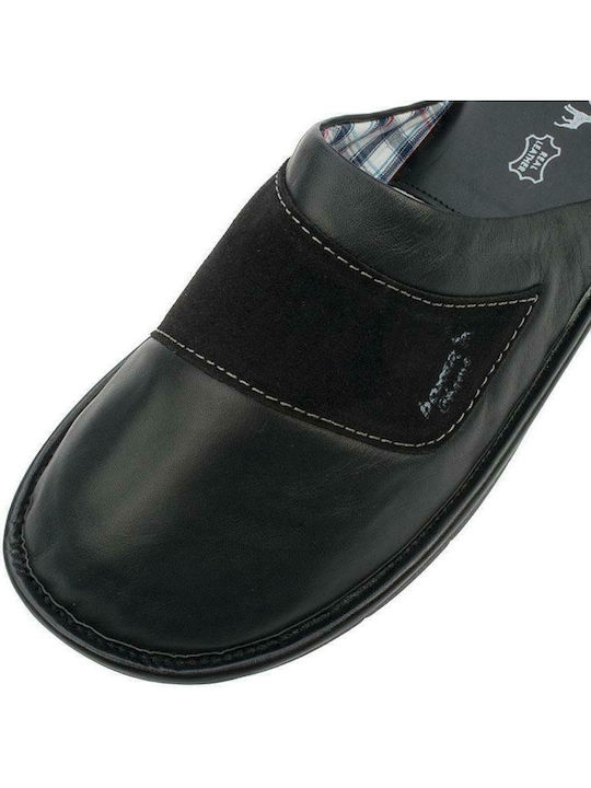 Men's Leather Slippers Black