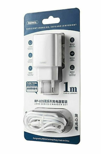 Remax Charger with 2 USB-A Ports and Cable Lightning Whites (RP-U35)