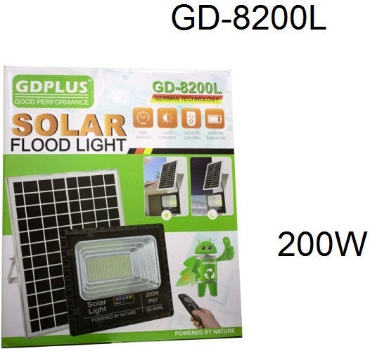 GDPLUS Rezistent la apă Solar Proiector LED 200W cu Telecomandă IP67