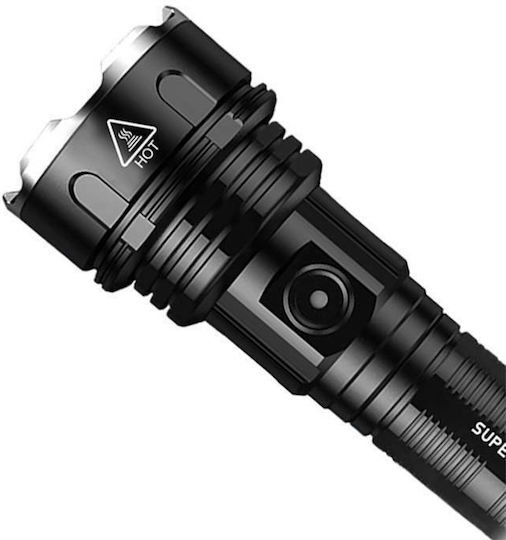 Superfire Wiederaufladbar Taschenlampe LED IP44 mit maximaler Helligkeit 2700lm -P90 Schwarz