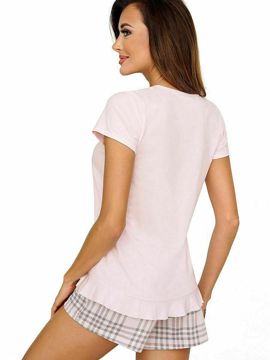 Donna Sommer Damen Pyjama-Set Baumwolle Rosa