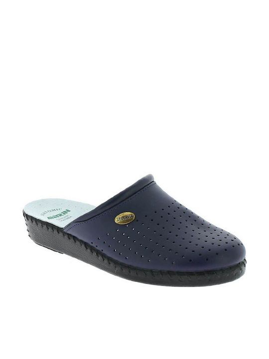Antrin Damen Leder Anatomisch Clogs Blau