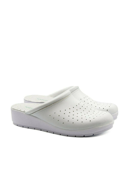 Naturelle 10T Femei Din piele Anatomici Sabot Albe