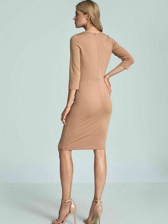 Figl Mini Dress 3/4 Sleeve Wrap Beige