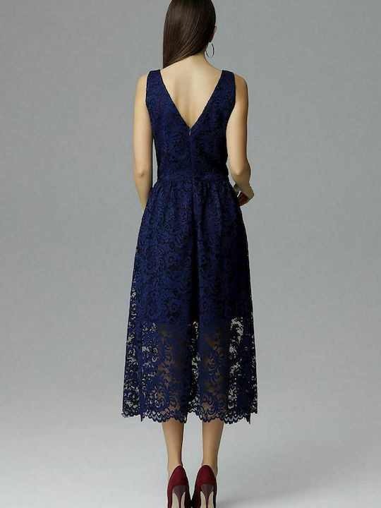 Figl Mini Dress for Wedding / Baptism with Lace Navy Blue