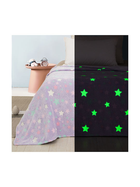 Adam Home Κουβέρτα Fleece Stars 160x220cm Φωσφορίζουσα Λιλά