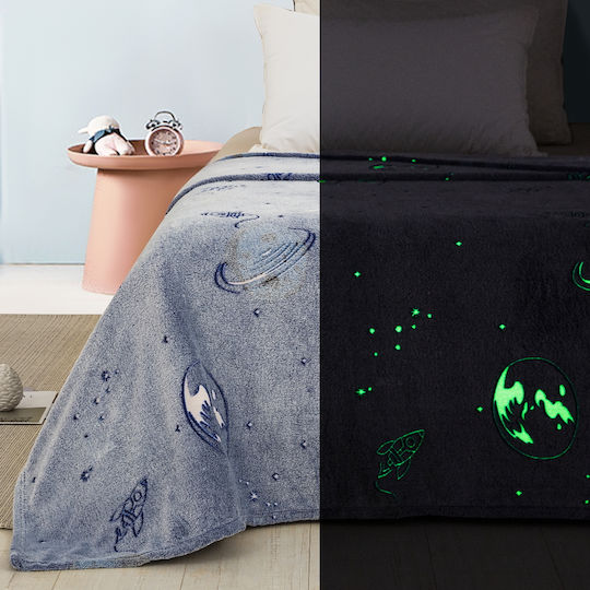 Adam Home Pătură Fleece Space Fluorescentă Albastră 160x220 cm