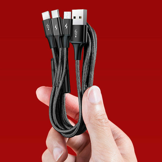 Baseus Rapid Series 3-in-1 Braided USB to Lightning / Type-C / micro USB 1.2m 3.5A Cable (CAJS000001)