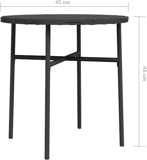 Sitting Room Outdoor Free Standing Table with Rattan Surface and Metal Frame Black 45x45x45cm