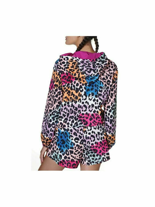 Kendall + Kylie Women's Short Sports Jacket Windproof for Spring or Autumn Animal Print