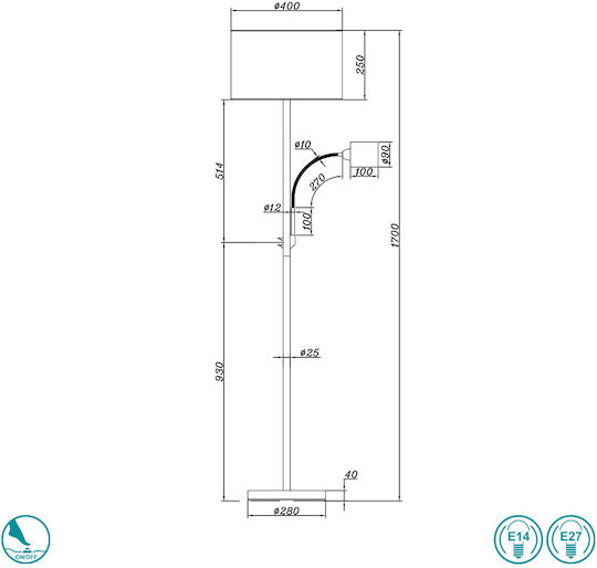 Trio Lighting Hotel Φωτιστικό Δαπέδου Υ170xΜ40εκ. με Ντουί για Λαμπτήρα E27 Λευκό