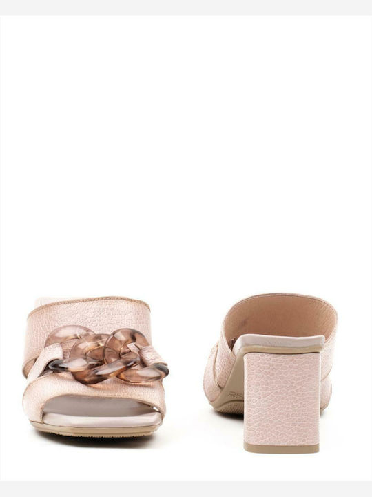 Nougat Nude Leather Mules with Chunky Low Heel Nougat Nude