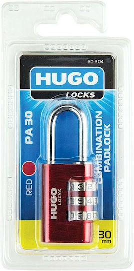 Hugo Locks PA30 Aluminum Padlock Brass Combination Red 30mm Red 1pcs