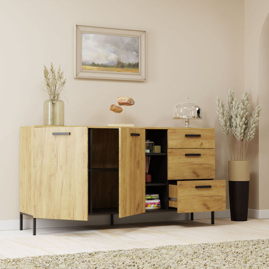 Sideboard Wooden Χρυσός Δρυς / Γραφίτης 180x42x92.5cm