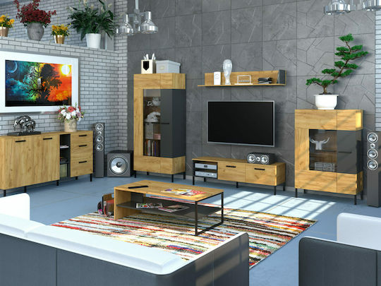 Sideboard Wooden Χρυσός Δρυς / Γραφίτης 180x42x92.5cm