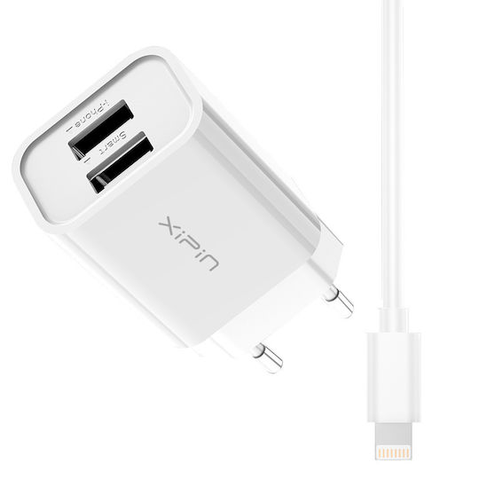 Xipin Φορτιστής με 2 Θύρες USB-A και Καλώδιο Lightning Λευκός (EU-10T)