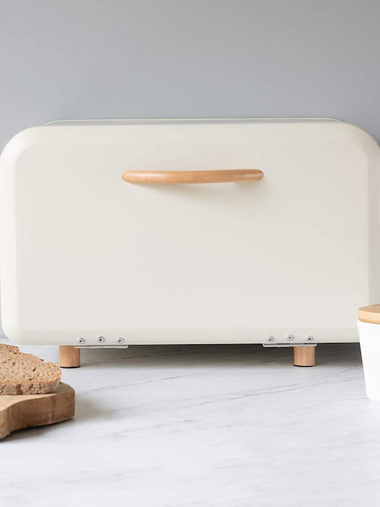 Navaris Metallic Bread Box with Lid Beige 35.2x23x23.5cm