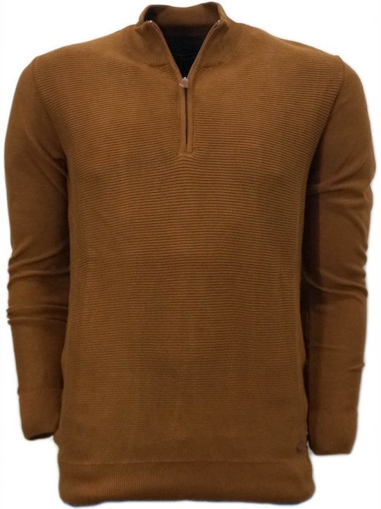 Artisti Italiani AI27114 Men's Long Sleeve Sweater with Zipper Brown