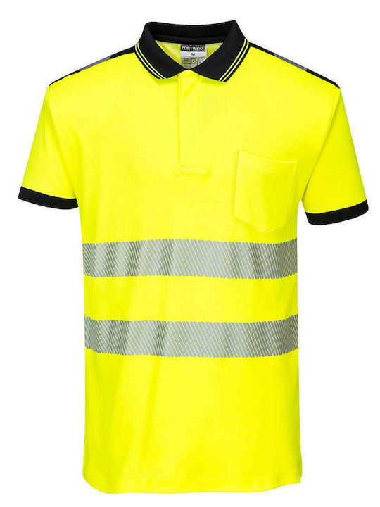 Portwest T180 Work Polo Shirt Yellow with Reflective Tapes