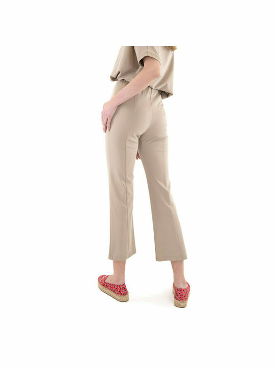 MY T Women's Fabric Capri Trousers in Regular Fit Beige