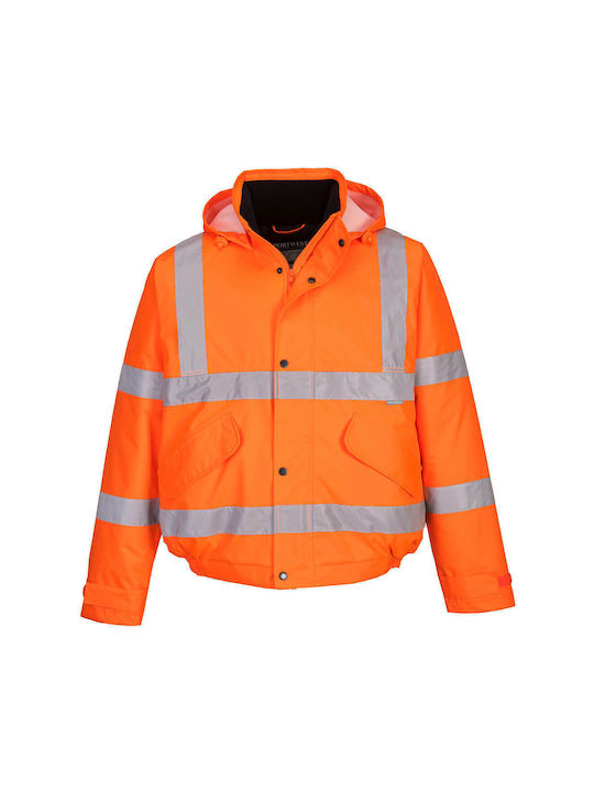 Portwest Waterproof Reflective Work Jacket Hooded Orange