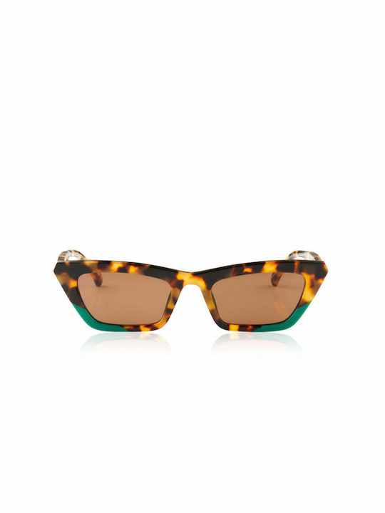 Oscar & Frank Fae Women's Sunglasses with Tort Green Tartaruga Plastic Frame and Brown Lens