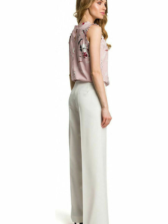 MOE Women's Fabric Trousers in Wide Line Ecru