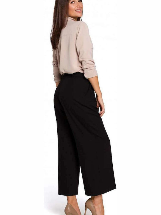 Stylove Women's High Waist Fabric Trousers in Regular Fit Black