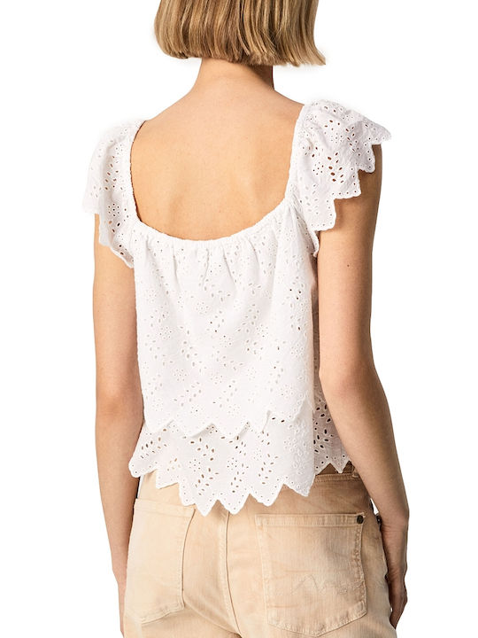 Pepe Jeans Nash Women's Summer Blouse Cotton Short Sleeve White