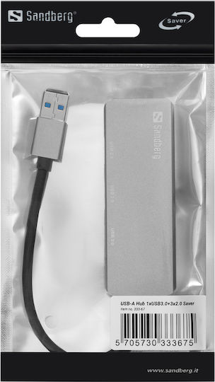 Sandberg Saver Hub 4 USB 3.0 Ports USB-A Connection Gray