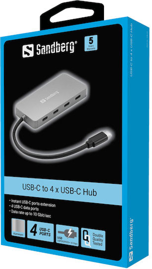 Sandberg USB Hub 4 Ports USB 3.1 with USB-C Connection Gray