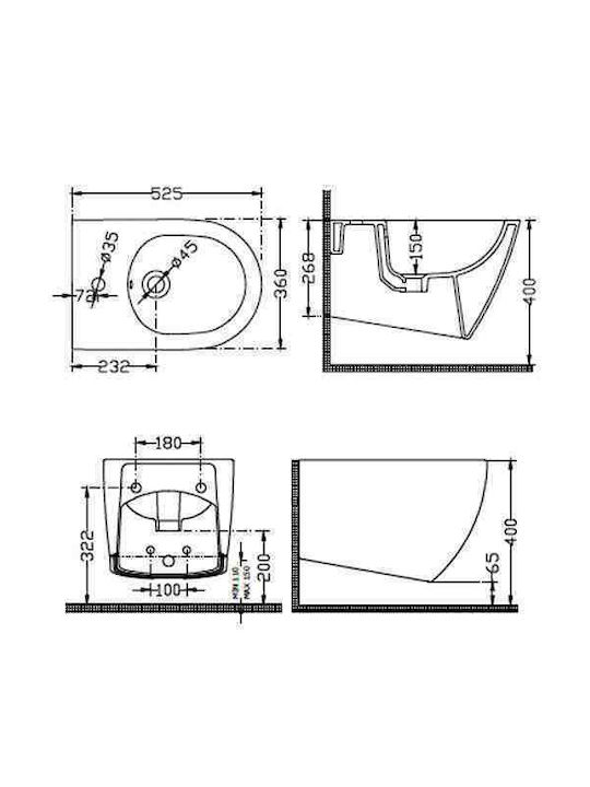 Karag New Luna Μπιντέ Κρεμαστό 36x52.5cm