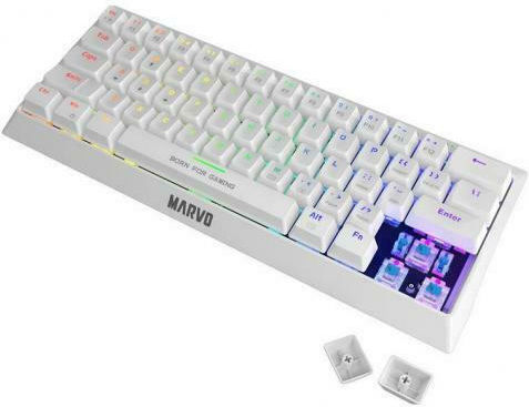 Marvo KG962 Gaming Μηχανικό Πληκτρολόγιο 60% με Custom Blue διακόπτες και RGB φωτισμό (Αγγλικό US) Λευκό