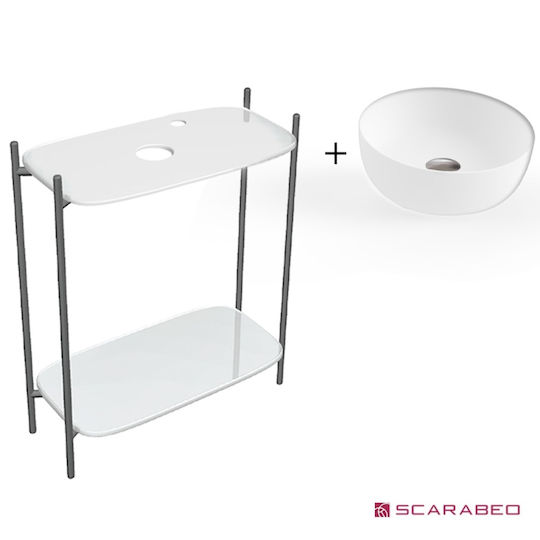 Scarabeo Diva 75 Blat cu Lavoar L74xW43xH77.5cm Cu gaură Perlă/alb lucios