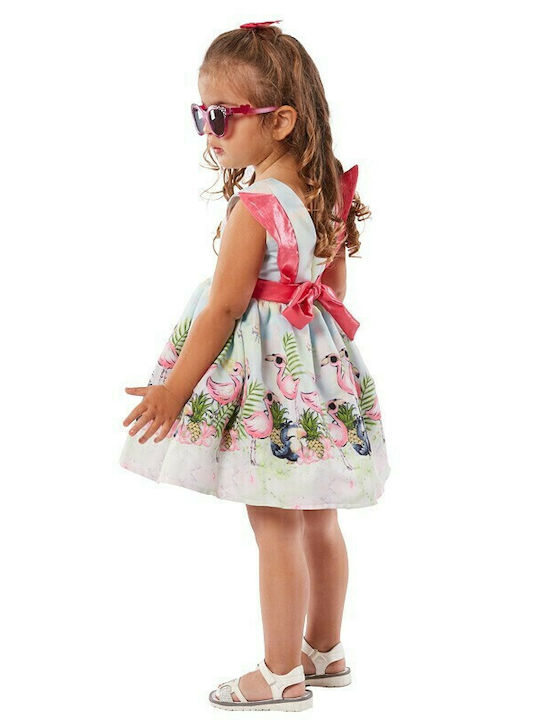 Rochie Fete Fără Mâneci Floral Set Cu Accesorii Albastru Deschis