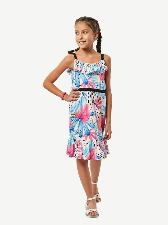 Kinderkleid Ärmellos Blumen Blau