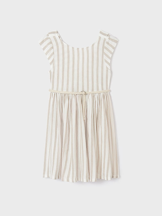 Mayoral Kids Dress Set with Accessories Striped Sleeveless Beige