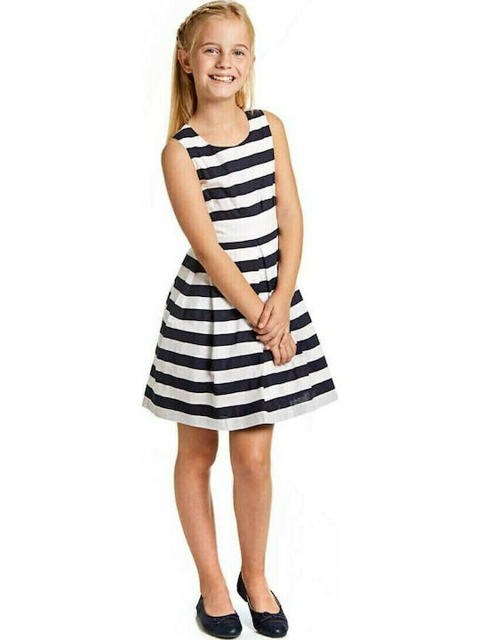 Mädchenkleid Ärmellos Gestreift Blau
