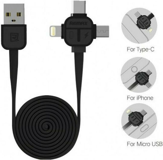 Remax Lesu RC-066th Flat USB to Lightning / Type-C / micro USB 1m 2.1A Cable