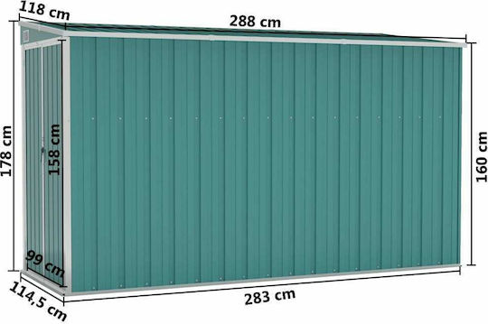 Metallic Garden Shed Galvanized Green with Air Vents M1.18xW2.88xH1.78m