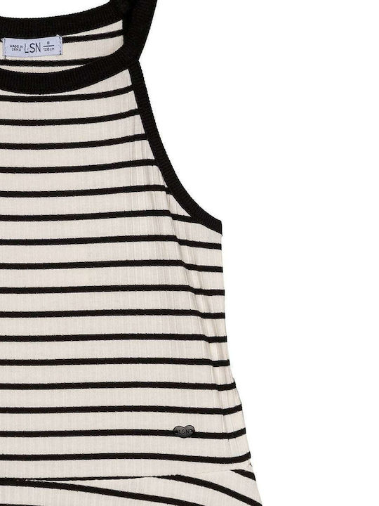 Kids Dress Sleeveless Striped with Accessories White