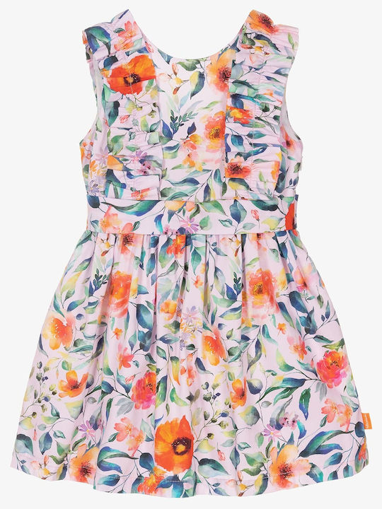 Children's Dress Sleeveless Satin Floral Set with Accessories Pink