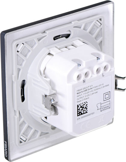 Fibaro Walli N Χωνευτή Πρίζα με 2 Θύρες USB Μαύρη