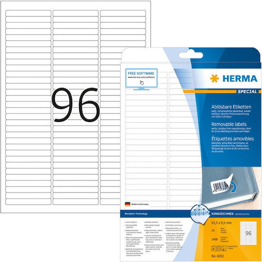 Herma 2400 Αυτοκόλλητες Ετικέτες Α4 Ορθογώνιες 63.5x8.5mm