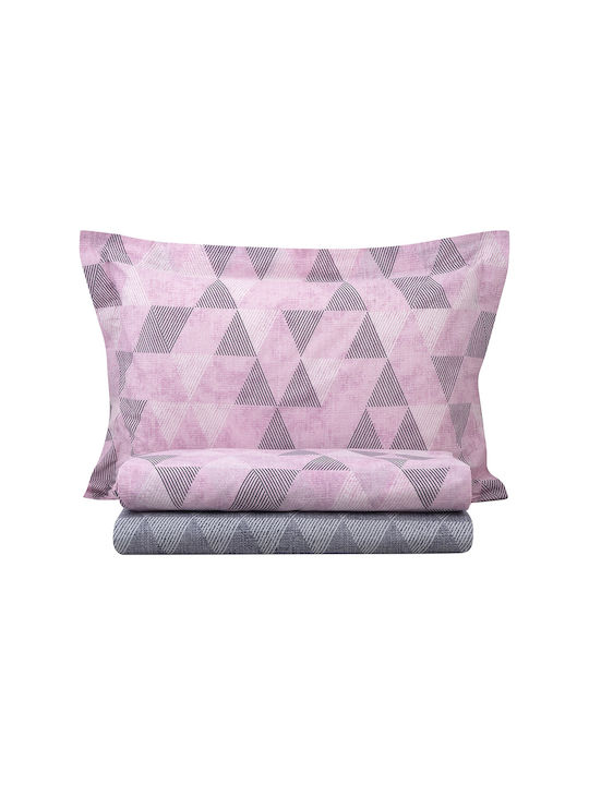 Beauty Home Σετ Παπλωματοθήκη 225x240cm Υπέρδιπλη με 2 Μαξιλαροθήκες Leda 1976 Ροζ - Γκρι