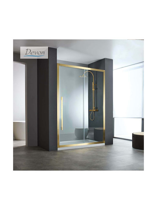 Devon Noxx Slider Shower Screen for Shower with Sliding Door 137-139x200cm Clean Glass Gold Brushed