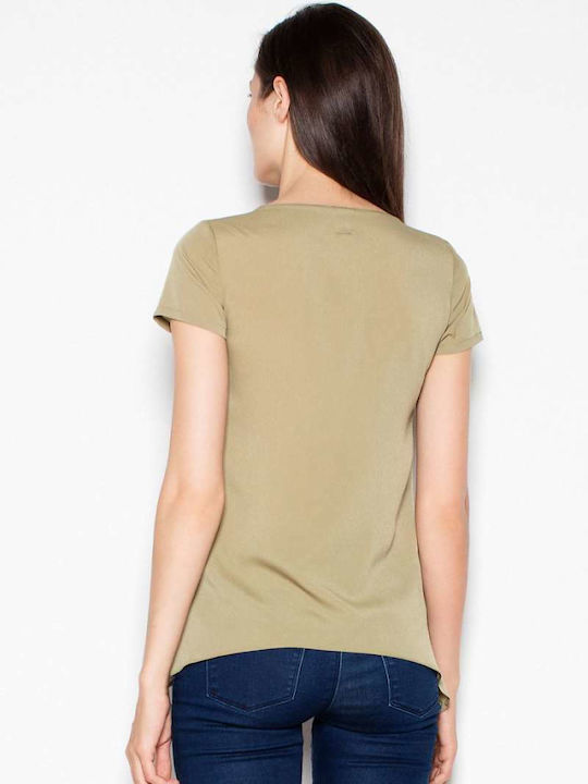 Venaton Short Sleeve Women's Summer Blouse Green