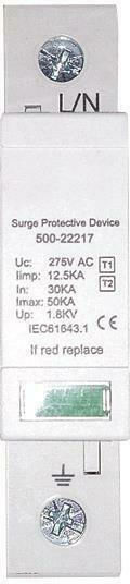 Eurolamp 1-Pole Inspired T1 / T2 Panel Lightning Protection 12.5kA 1P+NPE 12.5kA 275V