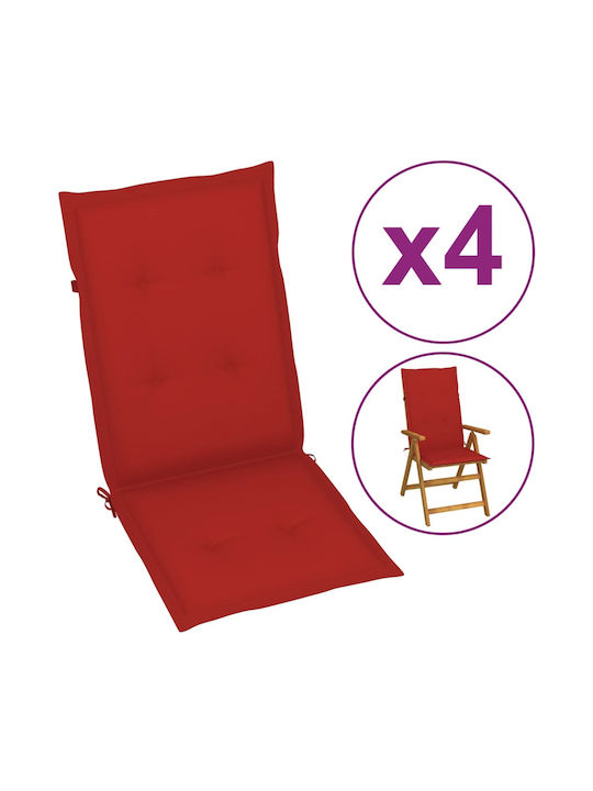 vidaXL Garden Chair Cushion with Back Red 4pcs 50x120cm.